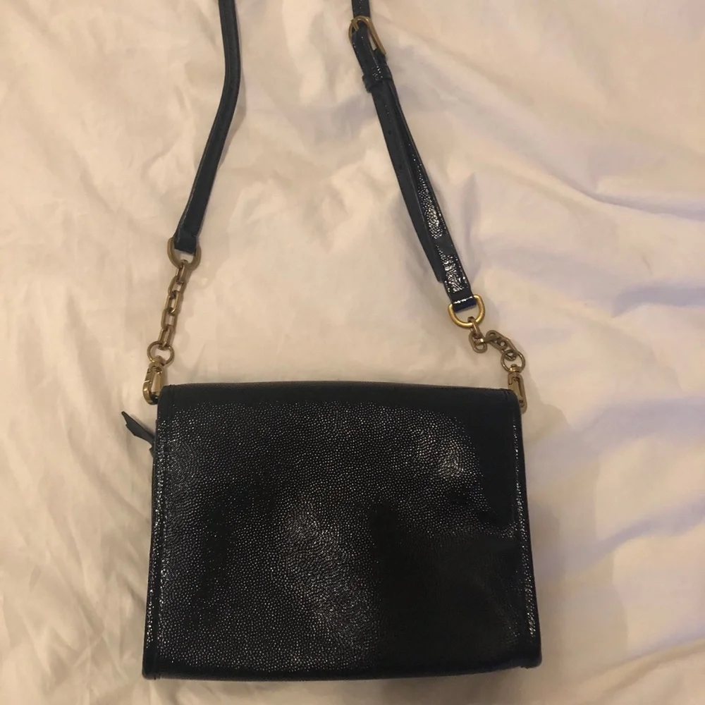 Tory Burch Black Patent Leather Crossbody Bag with Gold Hardware